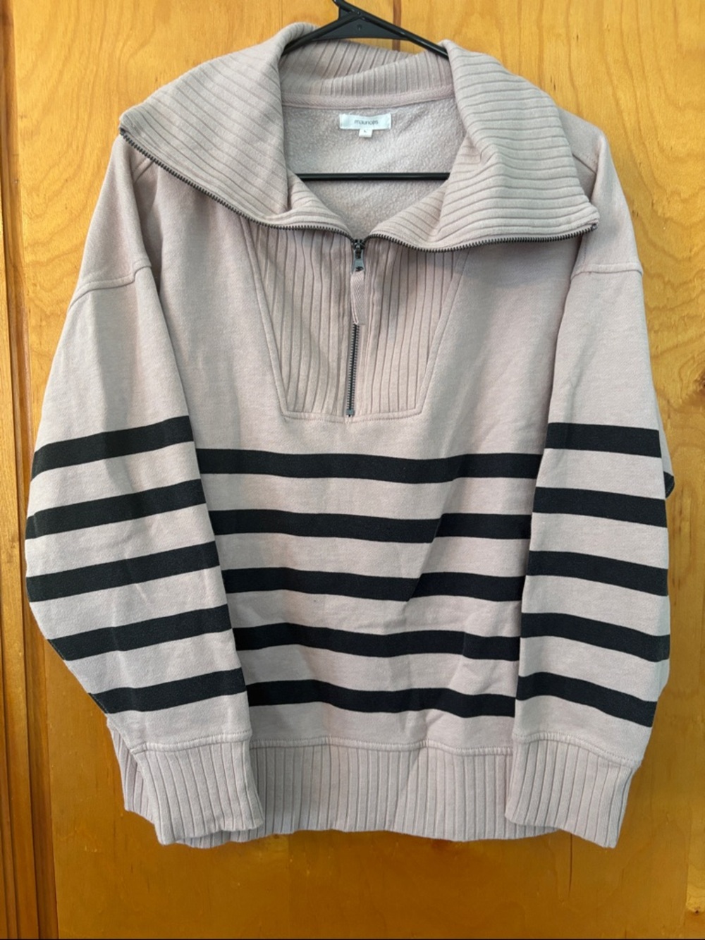 Neutral Pink Half-Zip Sweater with Big Collar Size L